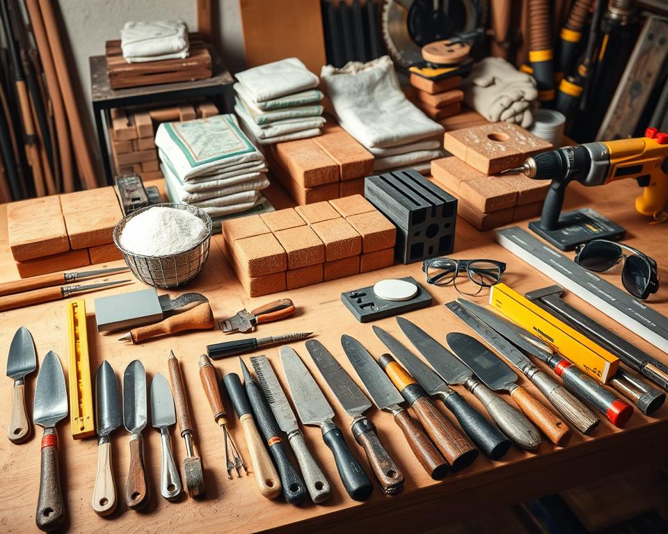 Kamineinbau-Werkzeuge und Materialien